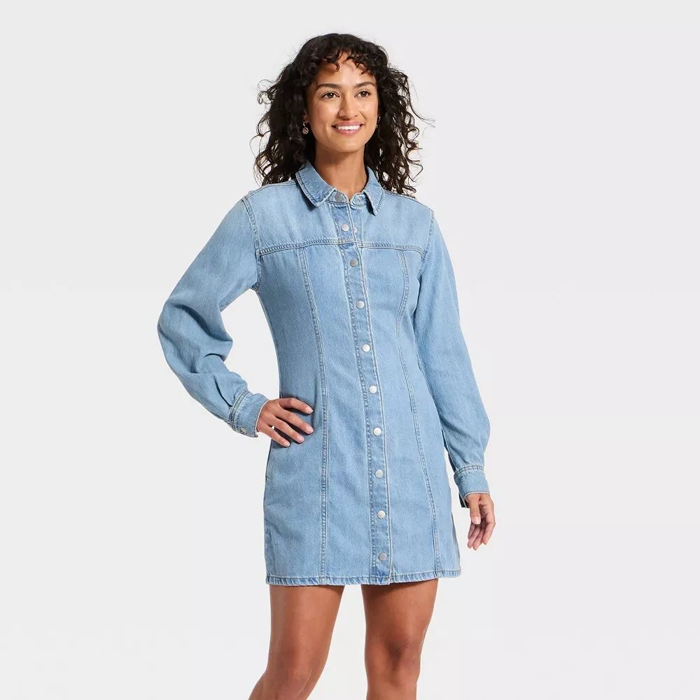 Universal Thread Women's Long Sleeve Mini Denim Shirtdress Dress Size 16 - NEW